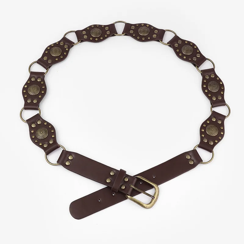Retro American Rivet Belt Personality Trendy Punk Metal Buckle Waist Belt Dark Brown - Shop at LoveMi
