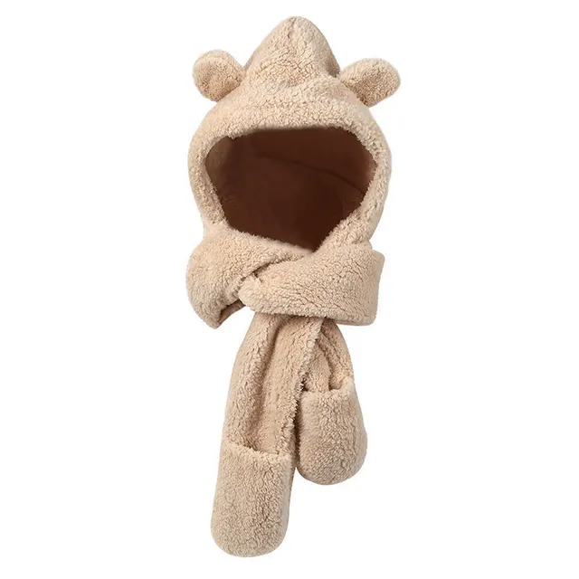 Ears Animal Hat Gloves Scarf Beige - Shop at LoveMi
