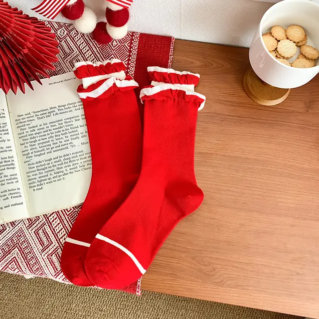 Women's Fashion Simple Pure Cotton Mid calf Length Socks Screw Type Lace - Shop at LoveMi