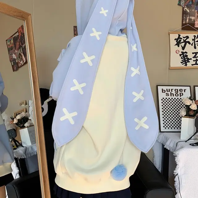 Cute Women's Autumn And Winter Casual All match Loose Hooded Sweater Blue - Shop at LoveMi