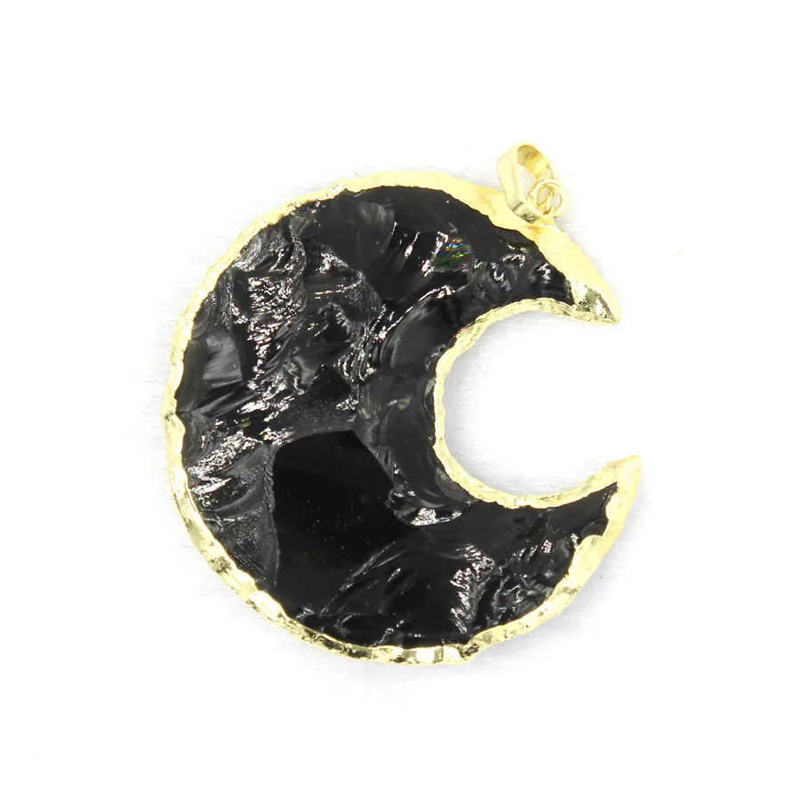 Star Moon Faceted Pendant White Crystal - Golden Obsidian Moon - View 1