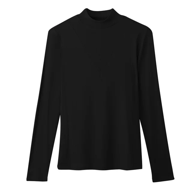 Patchwork Half high Collar Long Sleeves T shirt Women's Bottoming Shirt Black - Shop at LoveMi