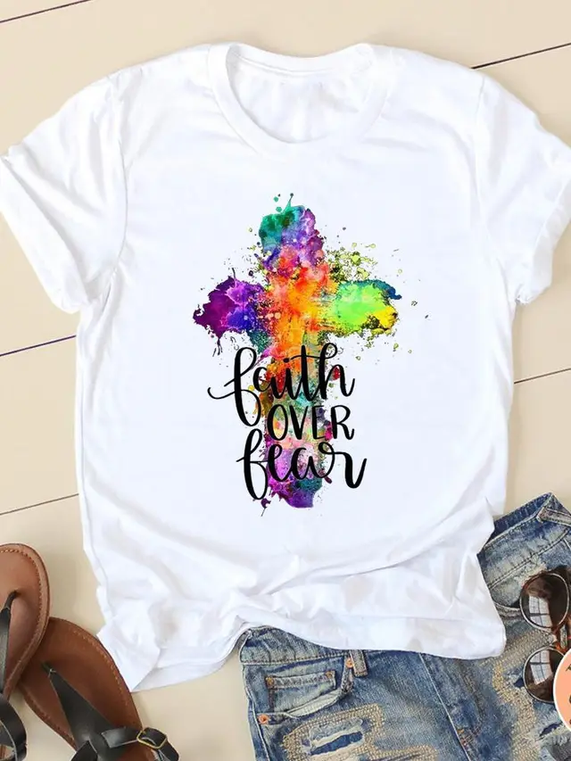 Women's Round Neck Printed Top T shirt With Short Sleeves Sn29260 - Shop at LoveMi