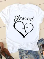 Women's Round Neck Printed Top T-shirt With Short Sleeves - Sn29266-4Xl