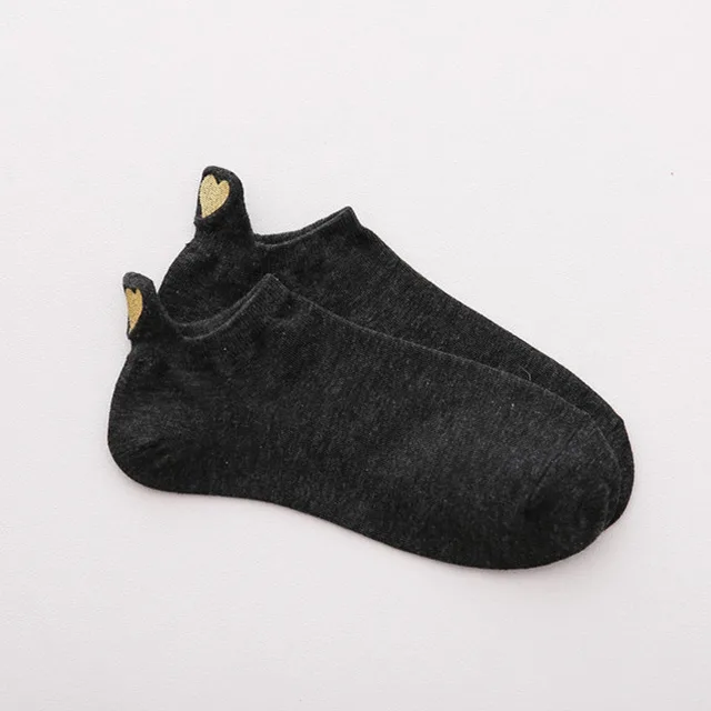 Heel Ear Love Embroidery Women's Boat Socks Black And Gray - Shop at LoveMi