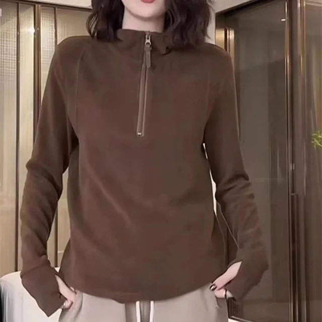 Half Zip Top Women's Fleece Base Coffee - Shop at LoveMi