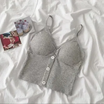 Button Solid Color Camisole Cotton Vest Girl Gray - Shop at LoveMi