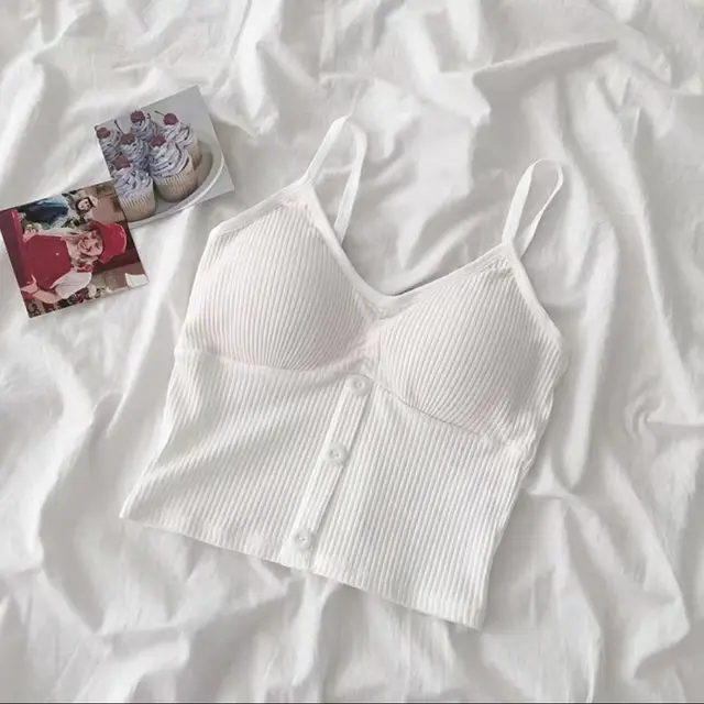 Button Solid Color Camisole Cotton Vest Girl White - Shop at LoveMi