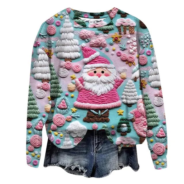 Autumn And Winter 3D Digital Printing Christmas Round Neck Top Ymx23103015341 - Shop at LoveMi