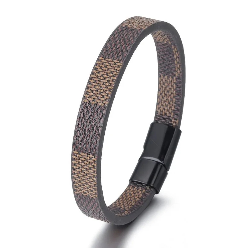 Zinc Alloy Magnetic Couple Bracelet European And American Leather Handmade Retro Ornament - Brown