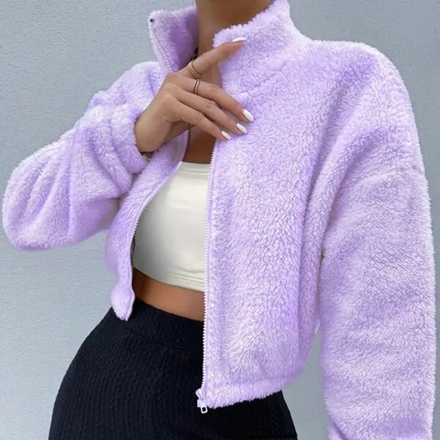 Autumn And Winter Leisure Short Zipper Furry Coat Purple - Shop at LoveMi