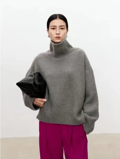 Women's Turtleneck Cashmere Sweater Gray - Shop at LoveMi