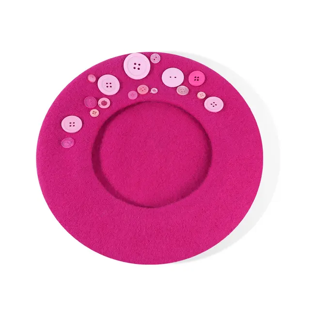 Personalized Yupi Wool Beret Trendy Colorful Button Niche Ladies Rose - Shop at LoveMi