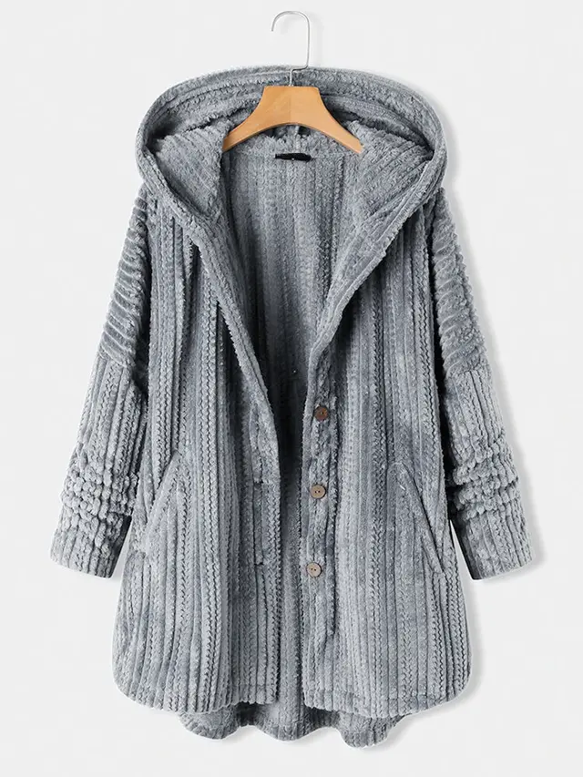 Women's Plush Temperament Long Sleeve Coat Gray - Shop at LoveMi
