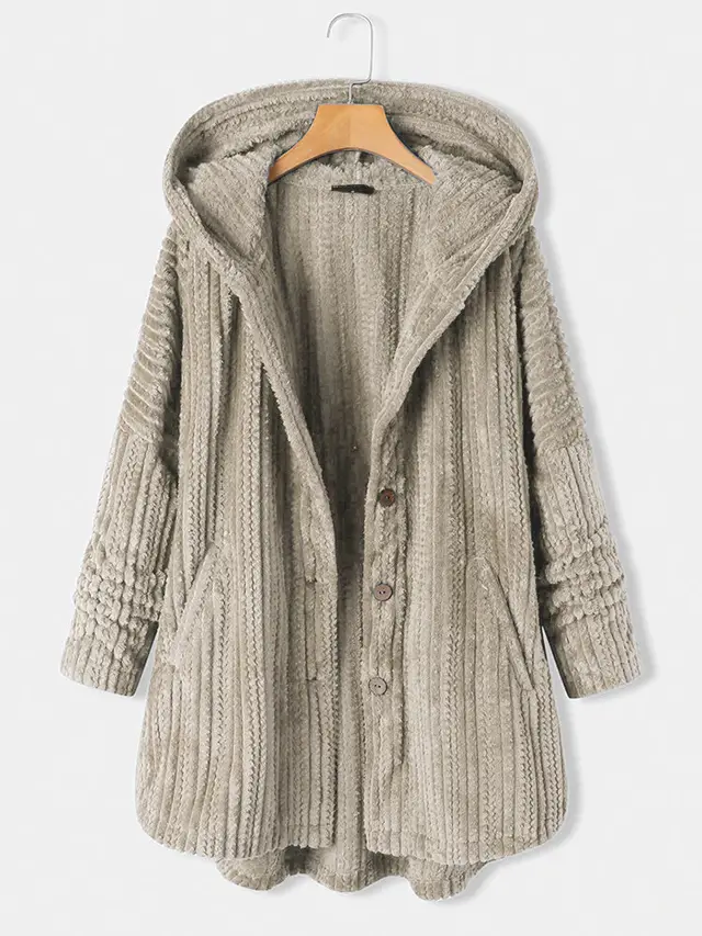 Women's Plush Temperament Long Sleeve Coat Khaki - Shop at LoveMi