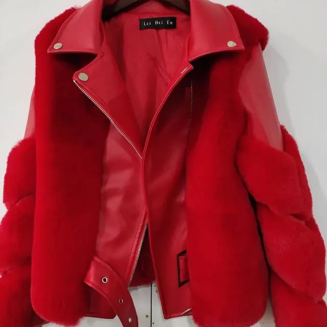 Women's Clothing Imitation Fur Women's Motorcycle Clothing Coat Autumn And Winter Young Coat Red - Shop at LoveMi