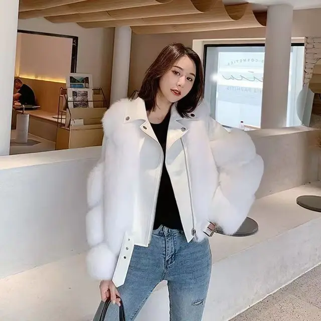 Women's Clothing Imitation Fur Women's Motorcycle Clothing Coat Autumn And Winter Young Coat White - Shop at LoveMi