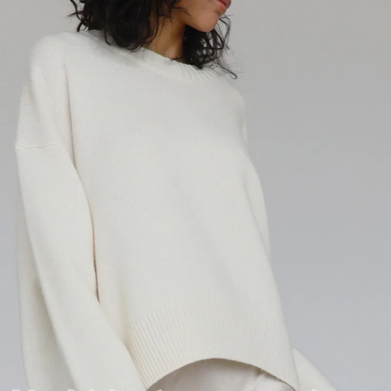Women's Double Layer Round Neck Sweater Loose White - Shop at LoveMi