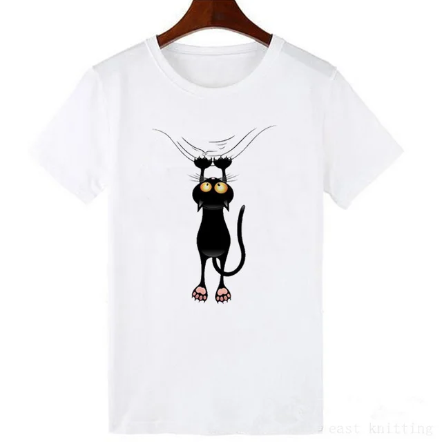 New Women's Black Cat The Print Of Cat's Paw Short Sleeve Loose 3 White - Shop at LoveMi