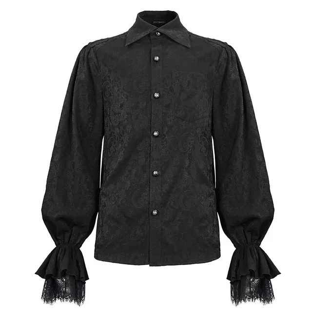 Men's Ruffled Gothic Long Sleeved Shirt Black - Shop at LoveMi