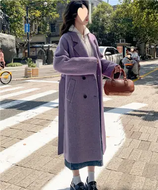 Loose Mid-length Lace-up Woolen Coat Women - Purple