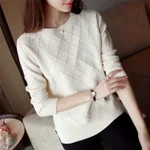Fashion Loose Sweater Women's Round Neck Pullover Solid Color Long Sleeve Women - White