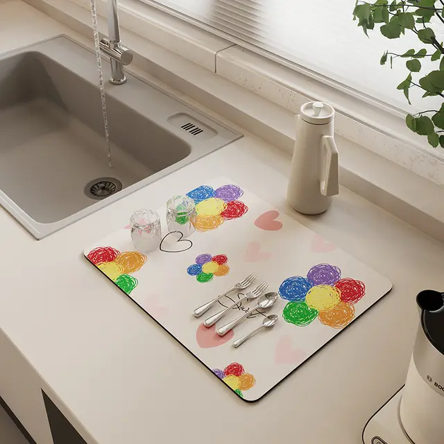 Table Top Hydrophilic Pad Kitchen Anti scald Insulation Mat Jp Rainbow Flower Crimson - Shop at LoveMi