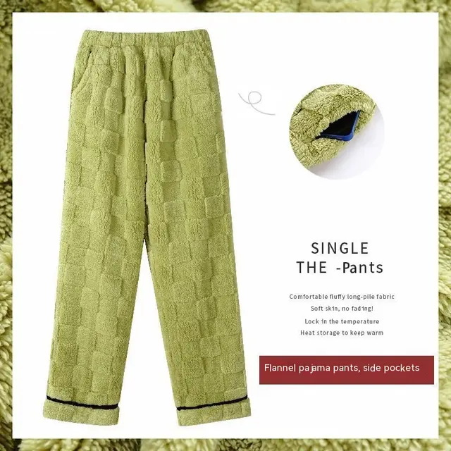 Women's Flannel Thickened Warm Home Pants Green Plaid - Shop at LoveMi