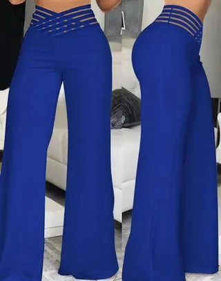 Hollow-out Belt Trousers Micro-flared - Blue