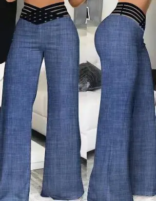 Hollow-out Belt Trousers Micro-flared - Denim Blue