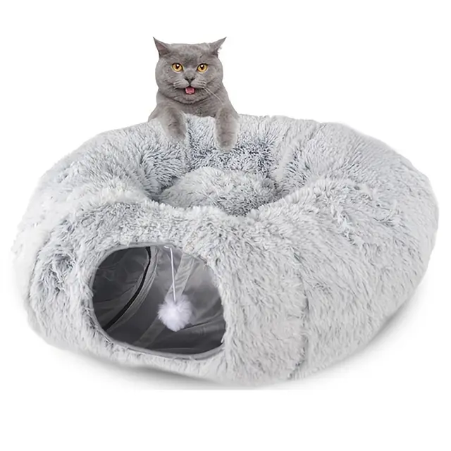 Winter Cat Nest Cat Tunnel Round Plush Warm Pet Nest Foldable Cat Tunnel Kennel Gray - Shop at LoveMi