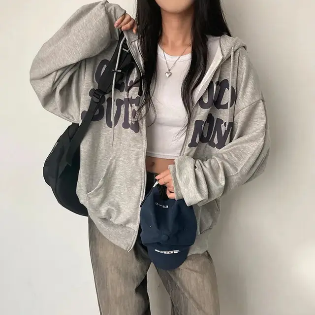 Sweater Coat Women's Spring Autumn And Winter Leisure Fleece Zipper Cardigan 50100 Gray Thin - Shop at LoveMi