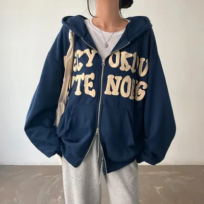 Sweater Coat Women's Spring Autumn And Winter Leisure Fleece Zipper Cardigan 50330Dark Blue Thin - Shop at LoveMi