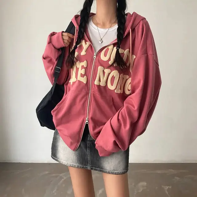 Sweater Coat Women's Spring Autumn And Winter Leisure Fleece Zipper Cardigan 50330Pink Thin - Shop at LoveMi