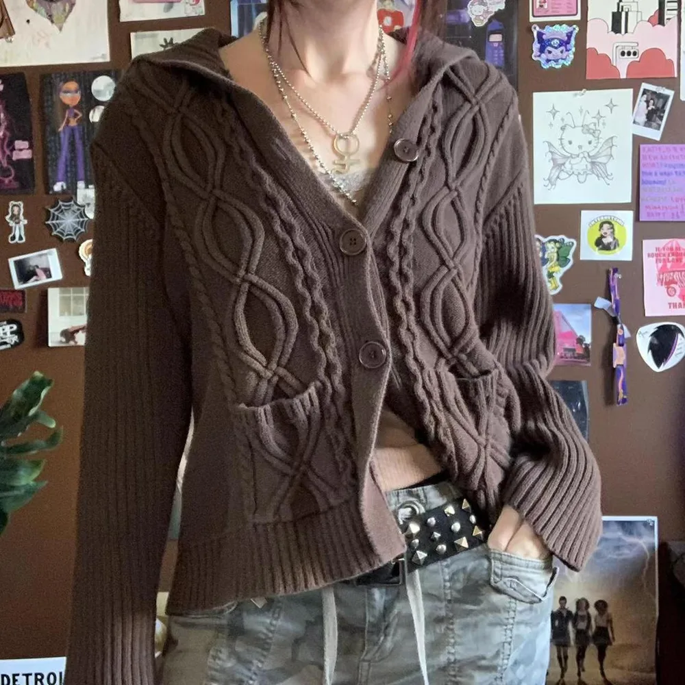 Women's Loose And Lazy Style Knitted Cardigan Jacket Dark Brown - Shop at LoveMi