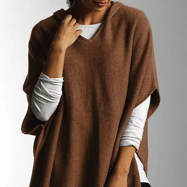 Hooded V neck Loose Wool Knitted Vest Dark Brown - Shop at LoveMi