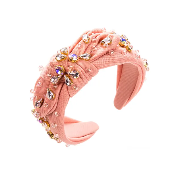 Fashionable All match Diamond embedded High grade Headband Elegant Wide brimmed Knotted Pink - Shop at LoveMi