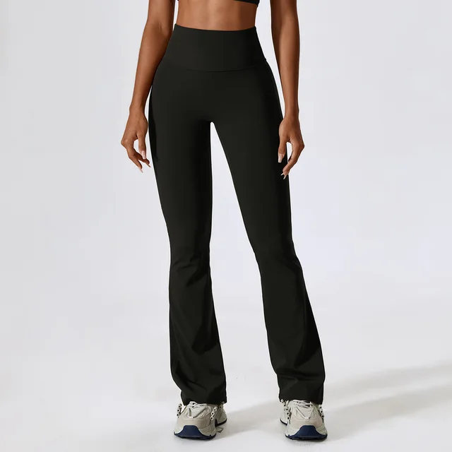 Wide Leg Tight Nude Feel Hip Lifting Yoga Bell bottom Pants Advanced Black - Shop at LoveMi