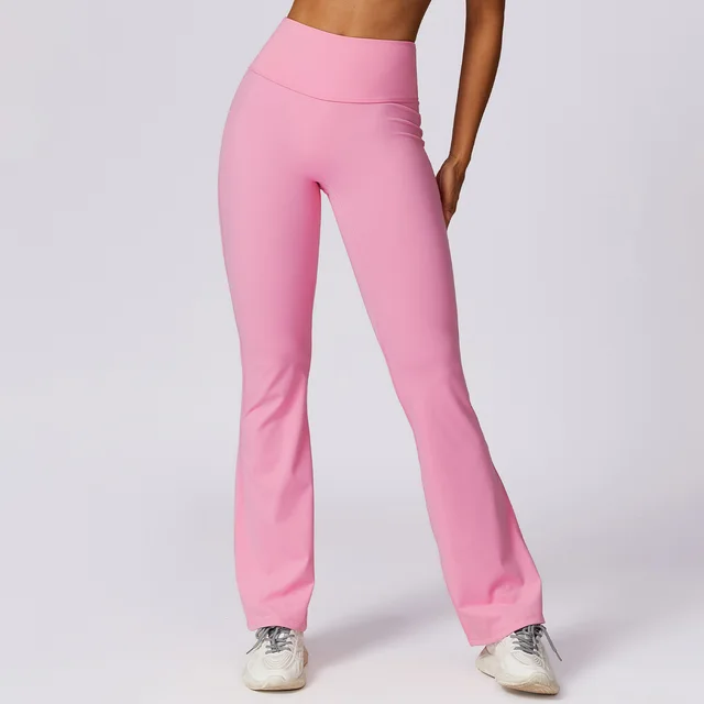 Wide Leg Tight Nude Feel Hip Lifting Yoga Bell bottom Pants Pink - Shop at LoveMi