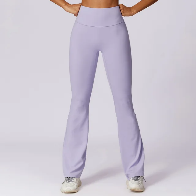 Wide Leg Tight Nude Feel Hip Lifting Yoga Bell bottom Pants Purple - Shop at LoveMi