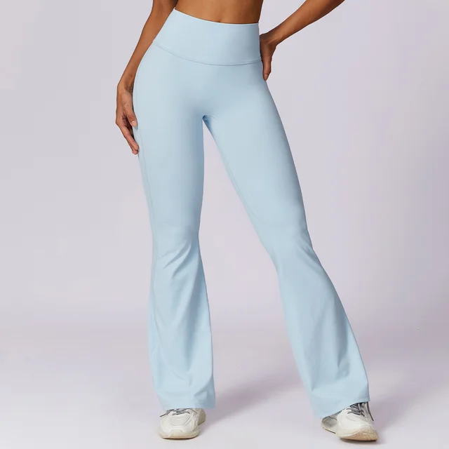 Wide Leg Tight Nude Feel Hip Lifting Yoga Bell bottom Pants Sky Blue - Shop at LoveMi