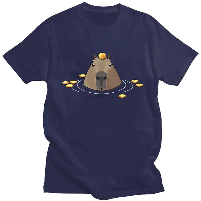 Funny Cute Capybara T shirt Animal Pattern Navy Blue - Shop at LoveMi