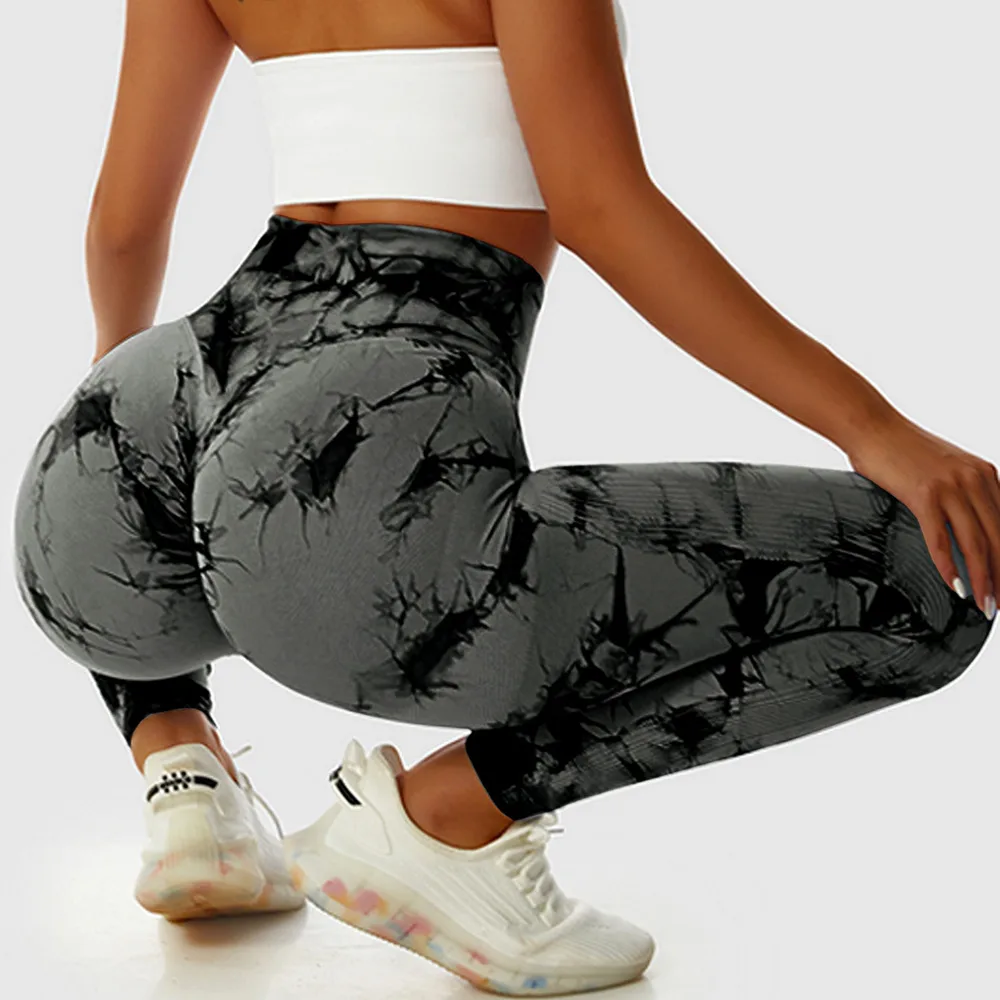 Tie dye Peach Hip Yoga Pants Plus Size Seamless Hip lifting Trousers Dark Gray - Shop at LoveMi