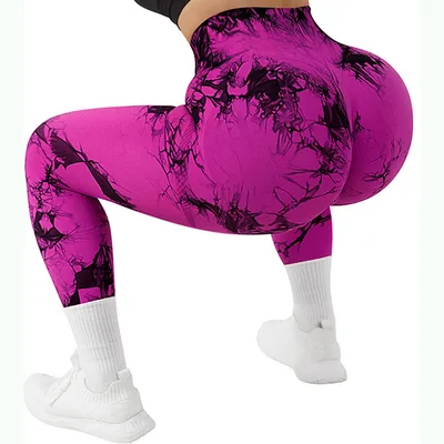 Tie dye Peach Hip Yoga Pants Plus Size Seamless Hip lifting Trousers Rose Red - Shop at LoveMi