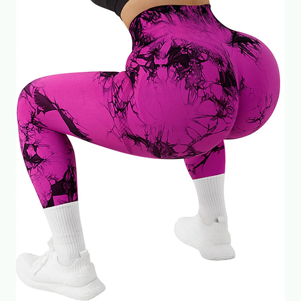 Tie dye Peach Hip Yoga Pants Plus Size Seamless Hip lifting Trousers Rose Red - Shop at LoveMi