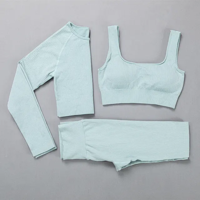 Yoga Clothes Suit Sportswear Jacquard High Elastic Casual Blue - Shop at LoveMi