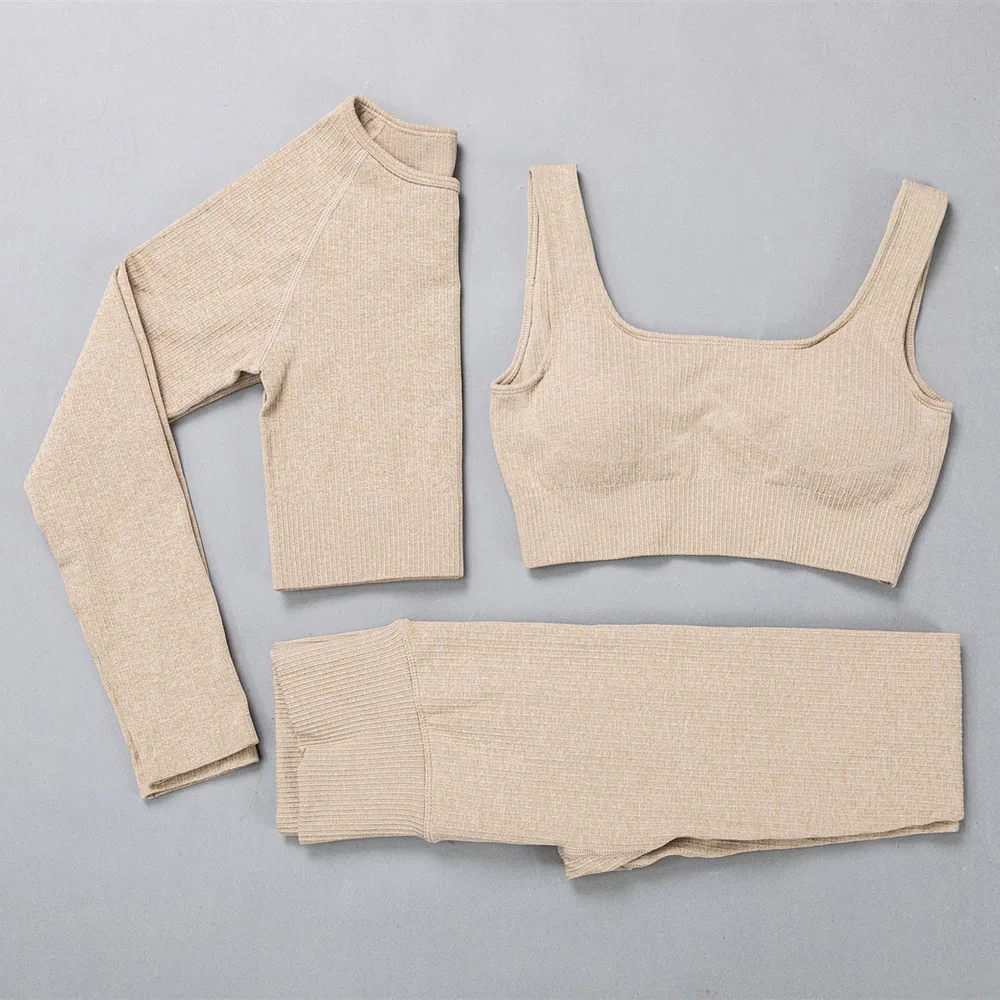 Yoga Clothes Suit Sportswear Jacquard High Elastic Casual - Khaki