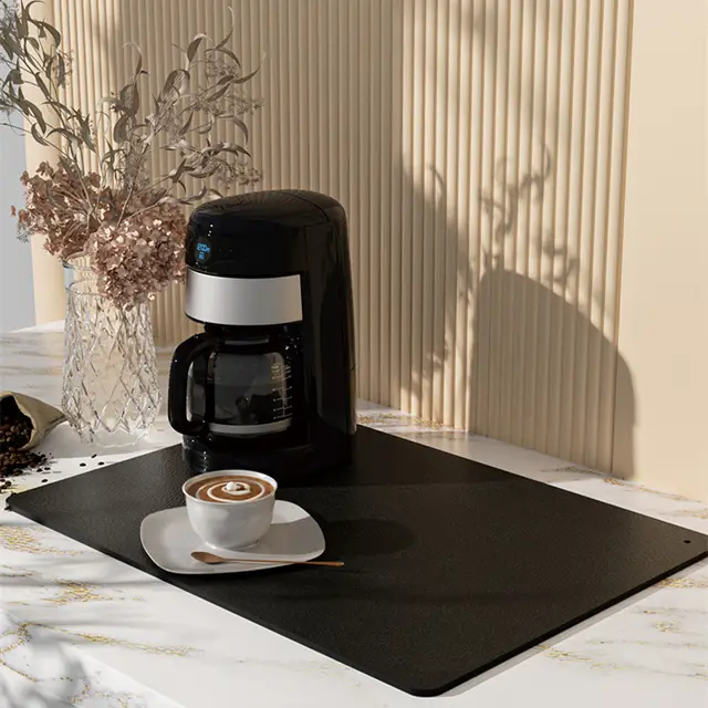 PU Leather Kitchen Countertop Draining Bar Table Insulation Bowl Plate Pot Absorbent Bathroom Mat Black - Shop at LoveMi