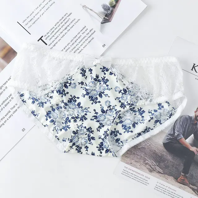 Women's Ice Silk Refreshing Low Waist Cute Bow Briefs Blue And White Porcelain - Shop at LoveMi