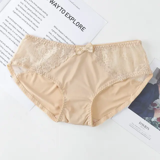 Women's Ice Silk Refreshing Low Waist Cute Bow Briefs Skin Color - Shop at LoveMi